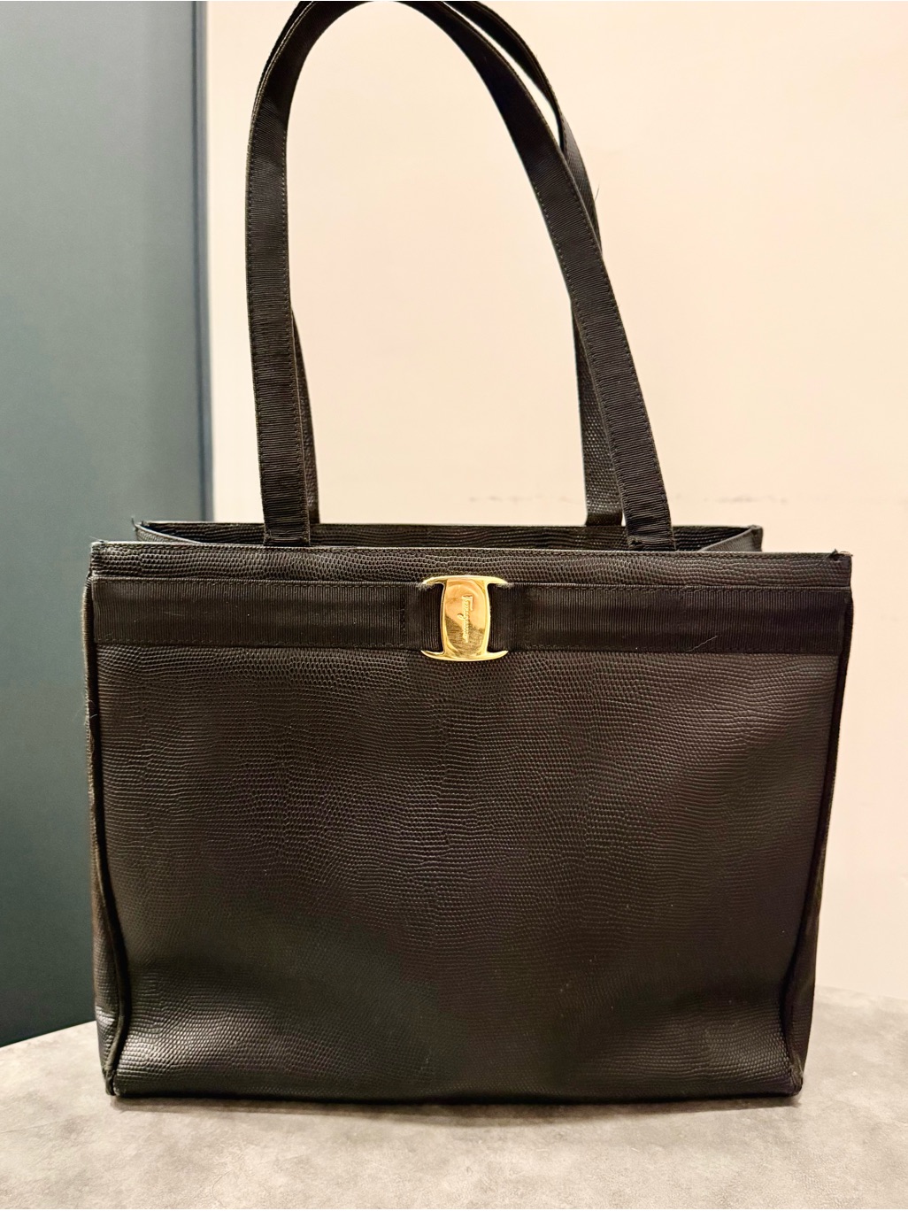 Salvatore Ferragamo Black Tote With Gold Logo Hardware